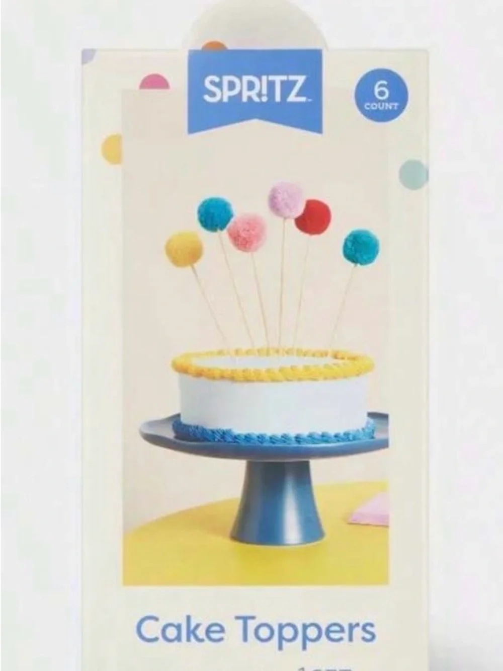 🖍️ Spritz Colorful Pom Pom Cake Toppers - Assorted Colors, 6 Count